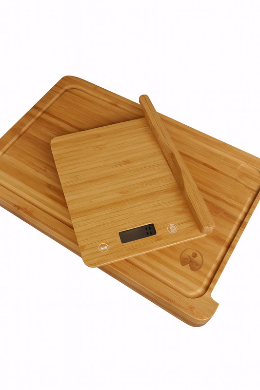 Bamboo Cutting Board with Digital Scale and Magnetic Knife Holder - 3 in 1 Eco-Friendly Smart Kitchen Board