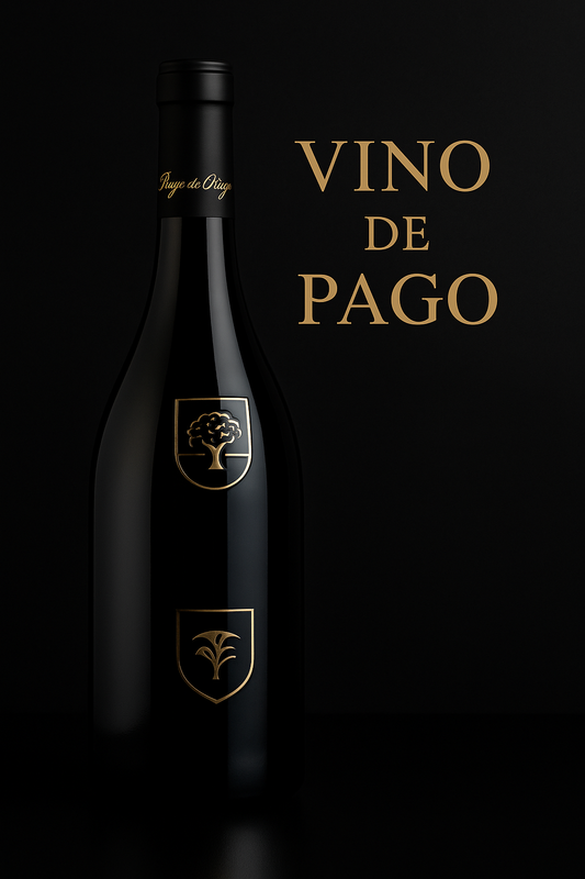 Vino de Pago – elegant Spanish wine bottle on dark background