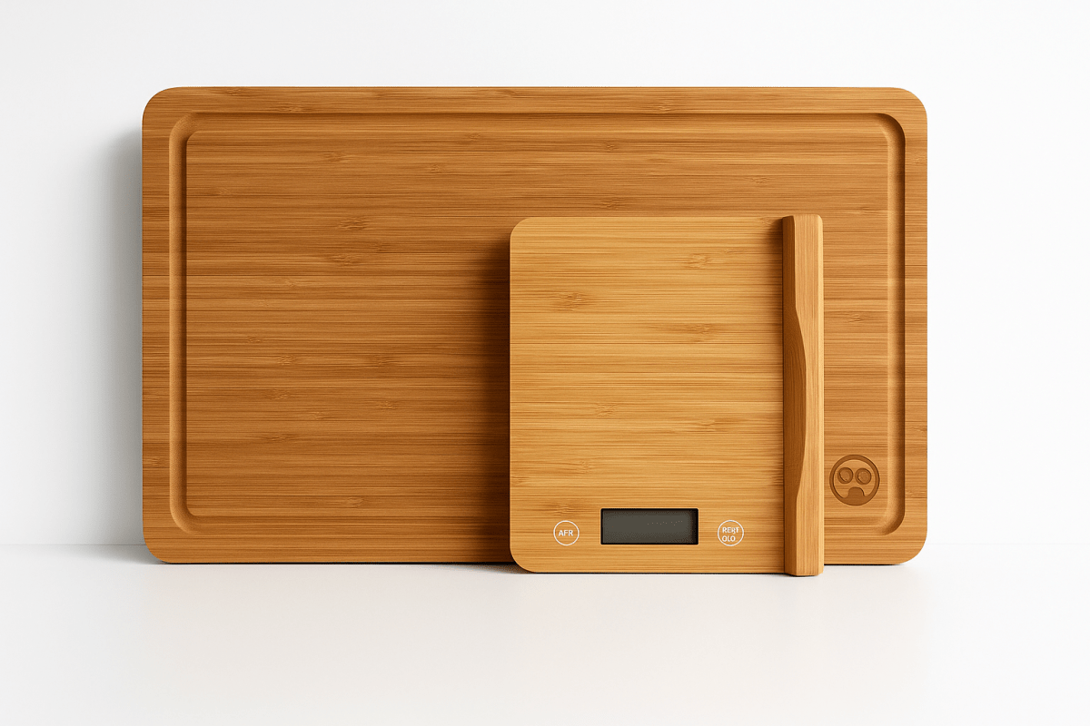Bamboo Cutting Board with Digital Scale and Magnetic Knife Holder - 3 in 1 Eco - Friendly Smart Kitchen Board - Bodega75