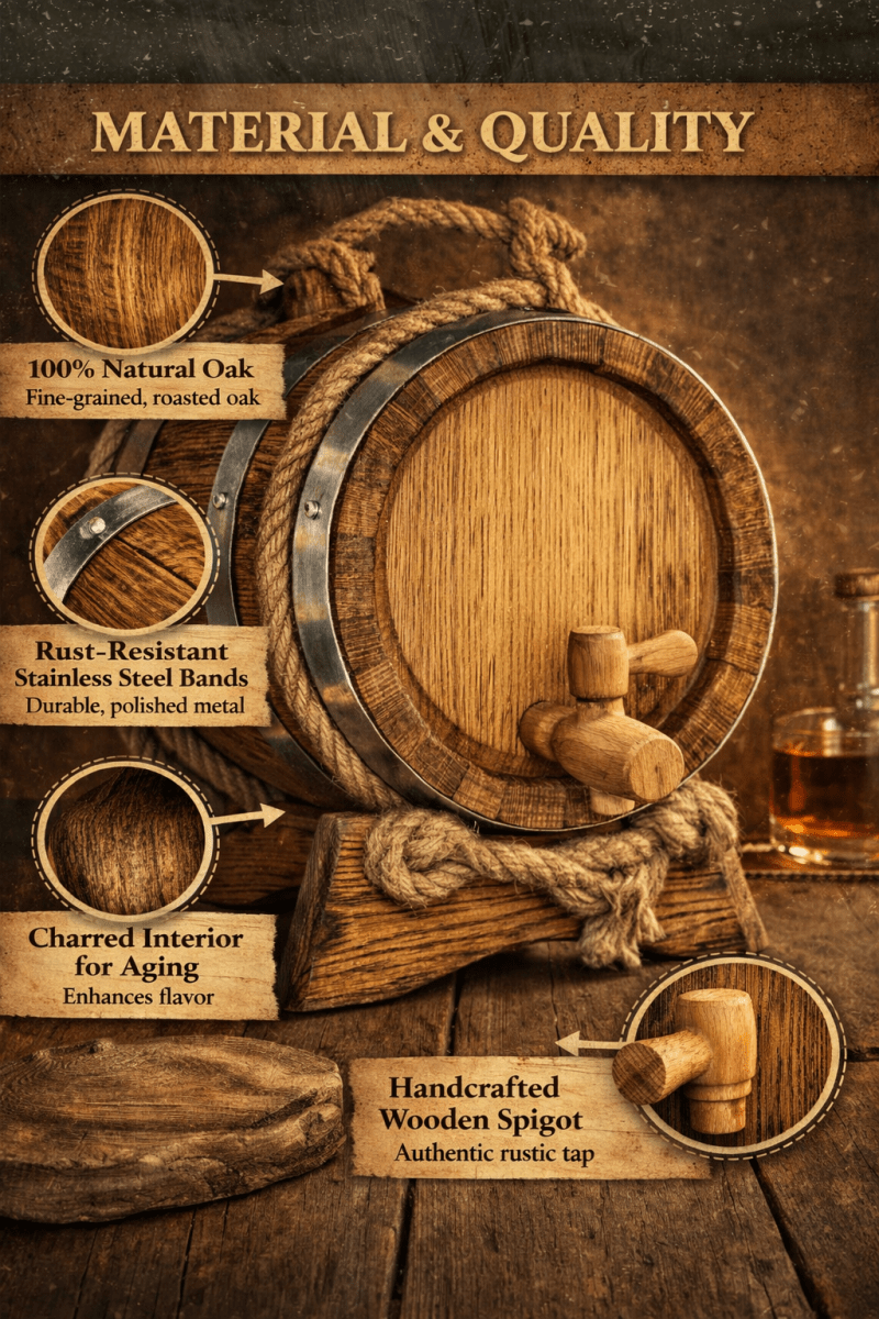 Oak Aging Barrel with Stand & Spigot - Mini Whiskey/Wine Barrel for Home Aging - Available in 3, 5, 10, 15L - Bodega75