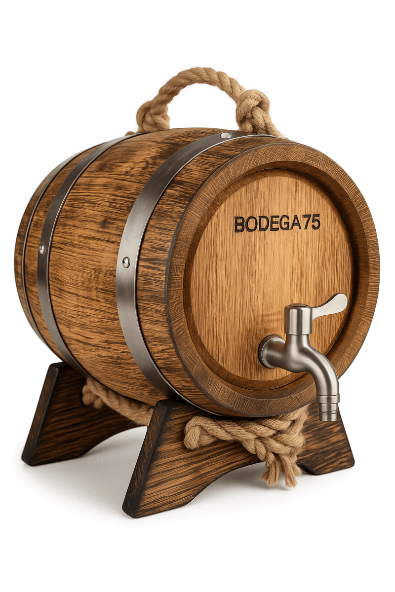 Oak Aging Barrel with Stand & Spigot - Mini Whiskey/Wine Barrel for Home Aging - Available in 3, 5, 10, 15L - Bodega75