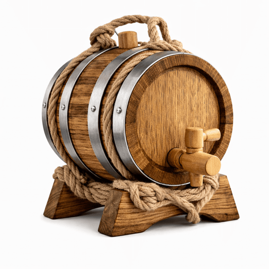Oak Aging Barrel with Stand & Spigot - Mini Whiskey/Wine Barrel for Home Aging - Available in 3, 5, 10, 15L - Bodega75