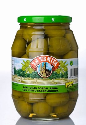 Green Olives With Pits Manzanilla Anchovy Flavour "La Ermita", 600 g